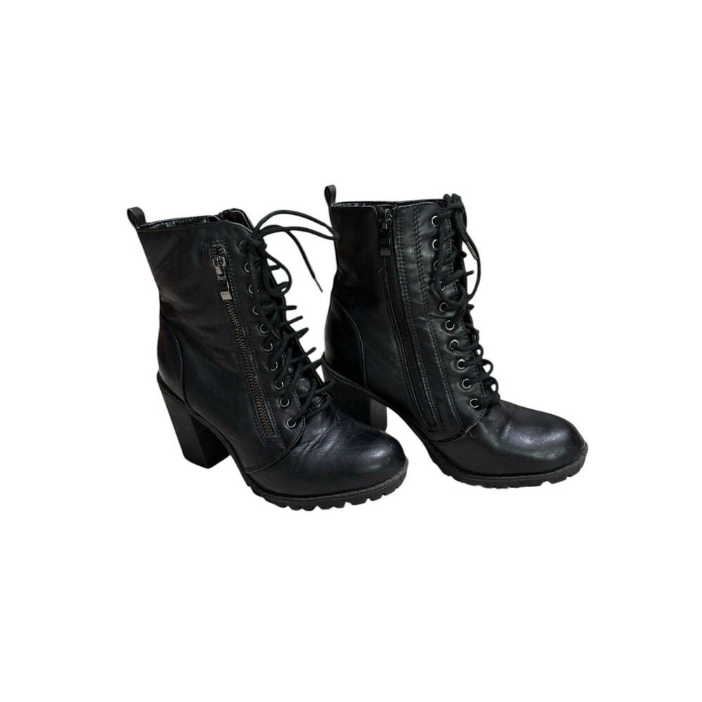 Dream Pairs Combat Boots Black Lace Up Chunky Heel Zip Silverado 7